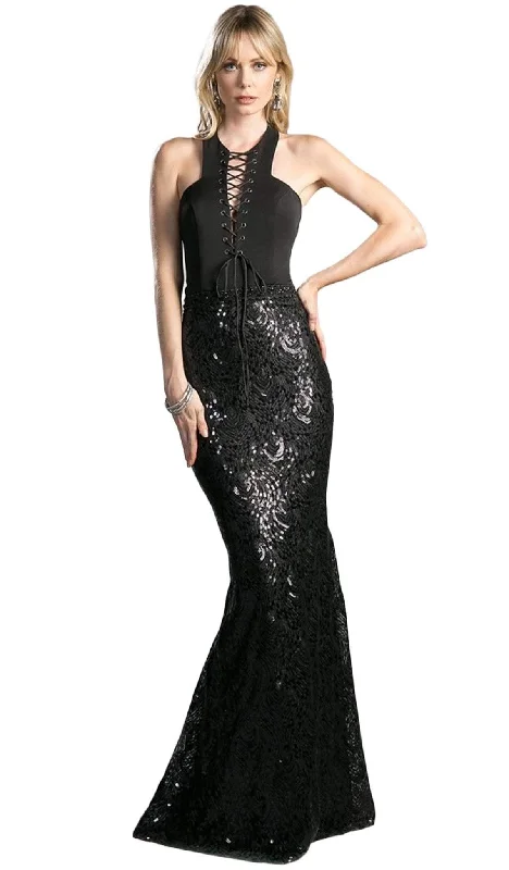 women's solid color dressesCinderella Divine - Sleeveless Sequined Sheath Evening Gown