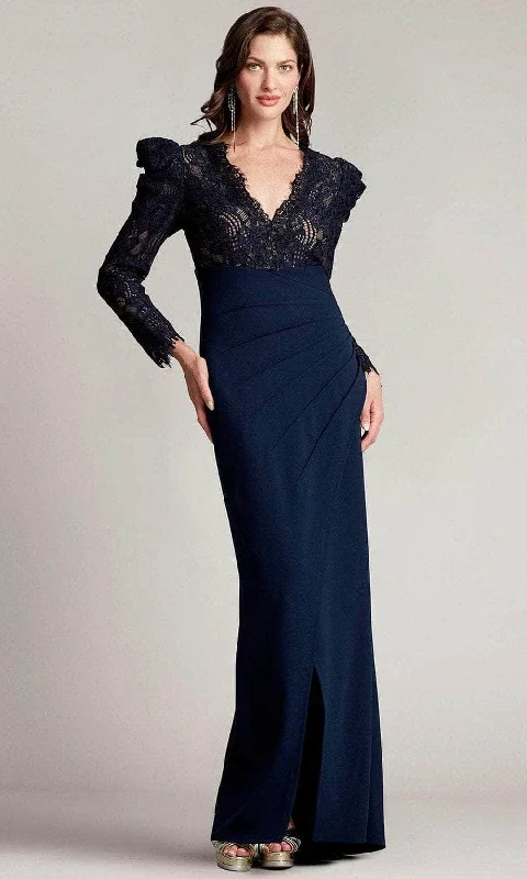 women's club dressesTadashi Shoji - Puffed Sleeve Evening Gown BTF21173LX - 1 pc Navy/Nude In Size 16 Available