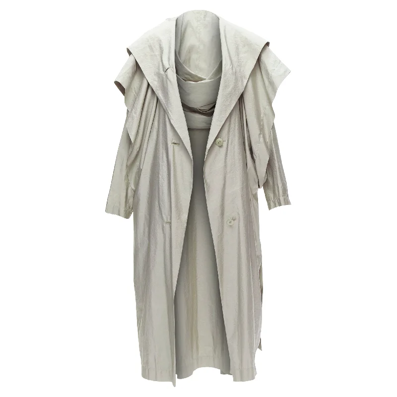 women's coats for hourglass figuresIssey Miyake hooded sleeve layer draped overcoat