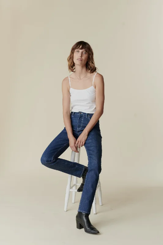 women's denim jeans for a bohemian lookWomen's Straight Leg High Rise Jeans - Blue