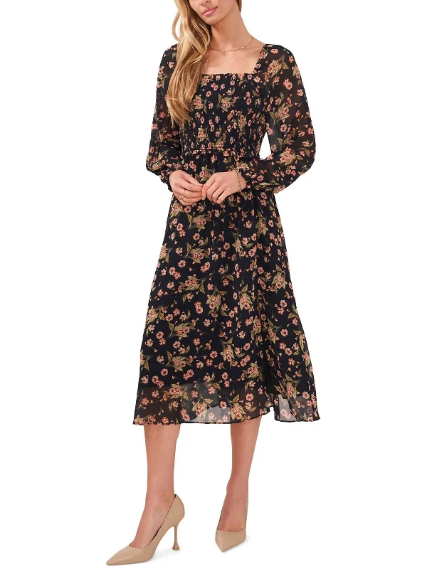 women's formal dressesWomens Floral Square Neck Midi Dress