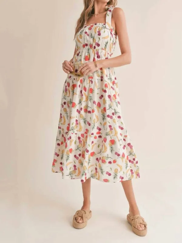 women's pear-shaped body dressesFruit Salad Midi Dress In Multi