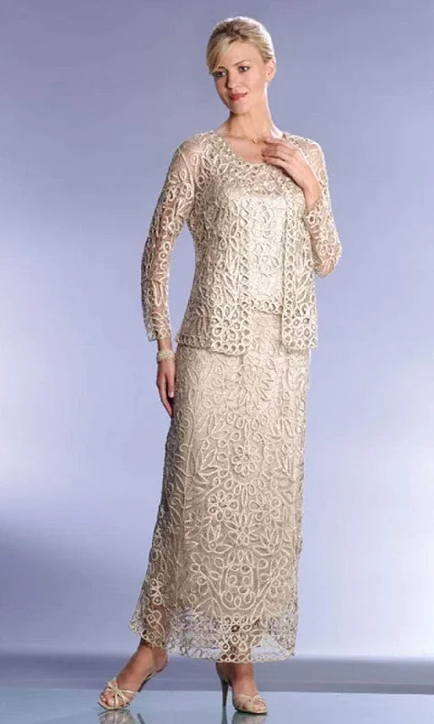 women's off-the-shoulder dressesSoulmates C12551 - Signature Crochet Three Pieces Evening Gown