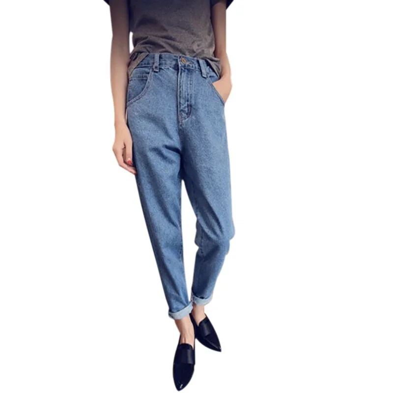 women's low-rise denim jeansZipper Harem Pants Jeans Women Loose Casual High Waist Cowboy Long Pants Denim Streetwear