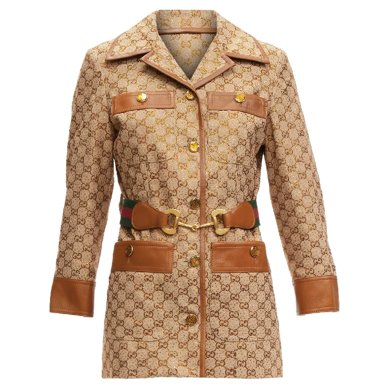 women's coats with button-down frontsGucci aria crystal embellished horsebit web belt gg canvas jacket