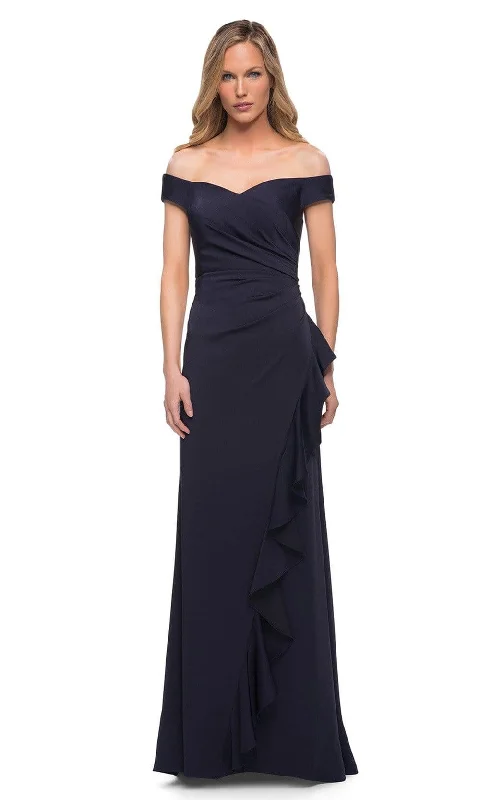 women's smart casual dressesLa Femme - 29509 Ruched A-Line Evening Dress