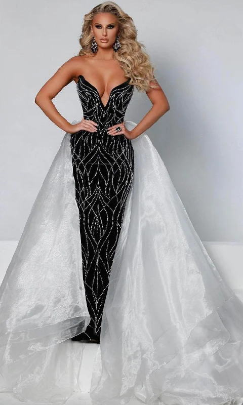 women's bow dressesJohnathan Kayne - Plunging Overskirt Evening Gown 2555 - 1 pc Black-White In Size 6 Available