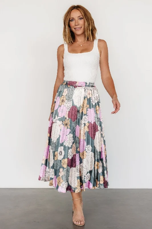 women's cocktail skirtsCori Pleated Skirt | Vintage Teal Floral