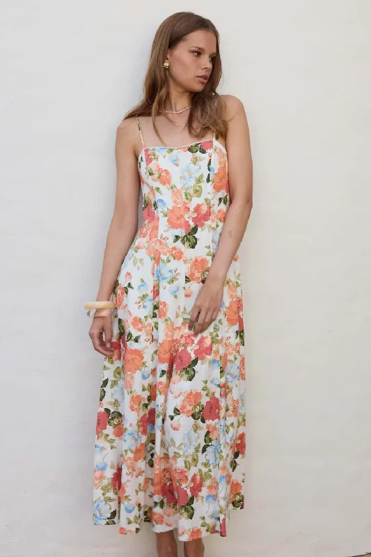 women's bespoke dressesNaia Garden Floral Panelled Linen Midi Dress