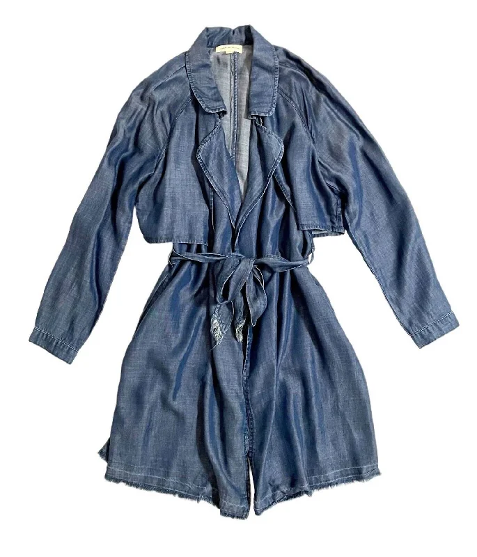 women's coats for cozy nights inWomen's Tencel Belted Denim Trench Coat In Blue