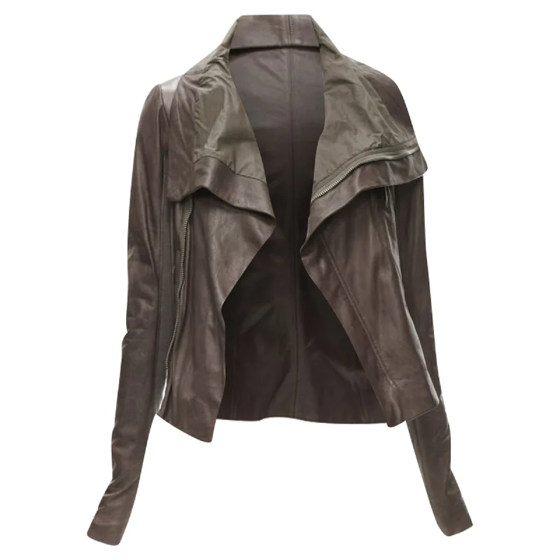 affordable women's coatsRick Owens dt lambskin leather draped collar fitted biker jacket