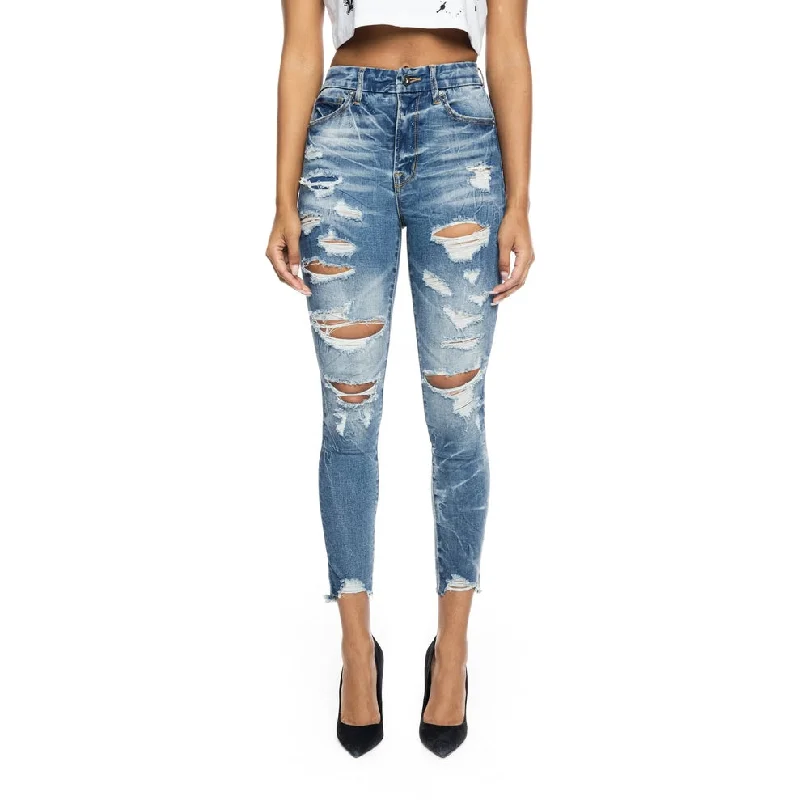 women's distressed denim jeansHigh Rise Super Skinny Heavy Ripoff Jeans - Lyons Blue