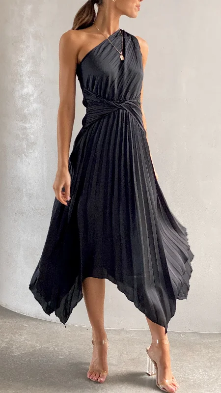 women's tall dressesCali One Shoulder Midi Dress - Black