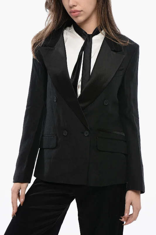 women's wool coatsAllsaints Satin Eve Double Breasted Blazer With Flap Pockets