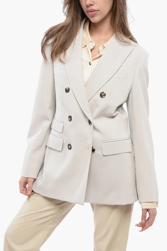 women's coats for business casual attireMax Mara Double-Breasted Cadore Blazer With Peak Lapel