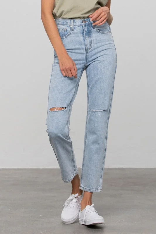 women's slim-fit denim jeansHigh Waist Ripped Tapered Jeans