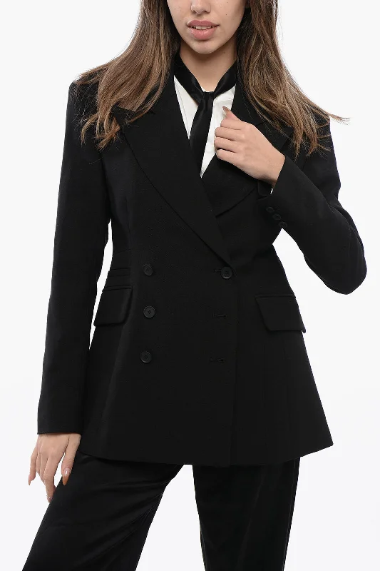 trendy women's coatsAllsaints Wool Blend Sevenh Double Breasted Blazer With With Peak Lape