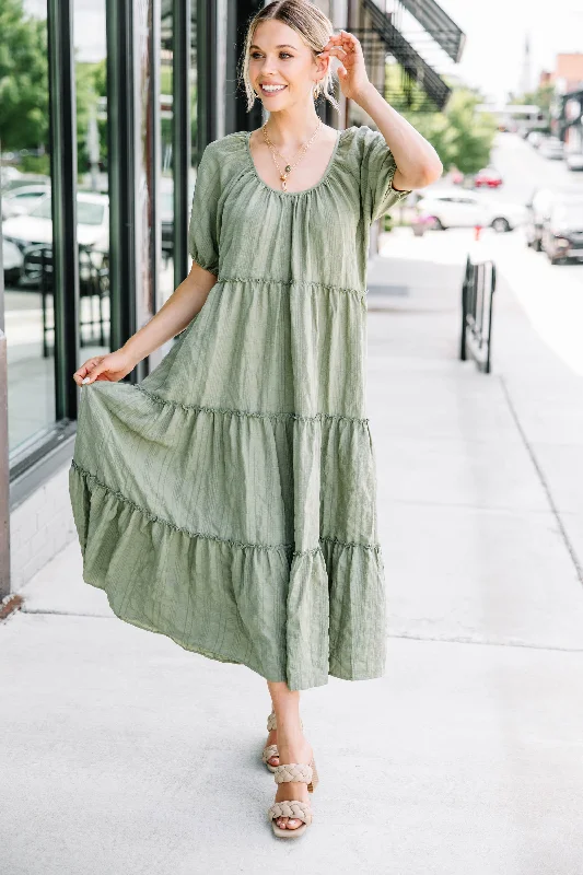 women's custom dressesListen To You Olive Green Tiered Midi Dress