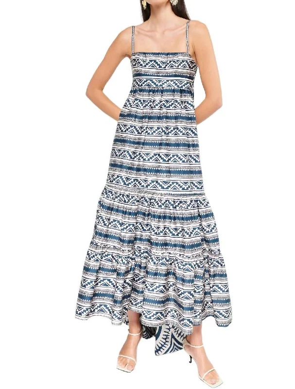 women's flowy dressesBalsa Midi Dress In Blue Tribal Border