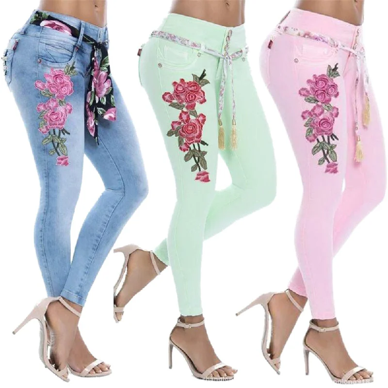 women's denim jeans for casual wearCHAMSGEND Plus Size Women Jeans Fashion Sexy Women Embroidered Jeans Stretch High Waist Slim Sexy Pencil Pants Pockets Jeans Fe6