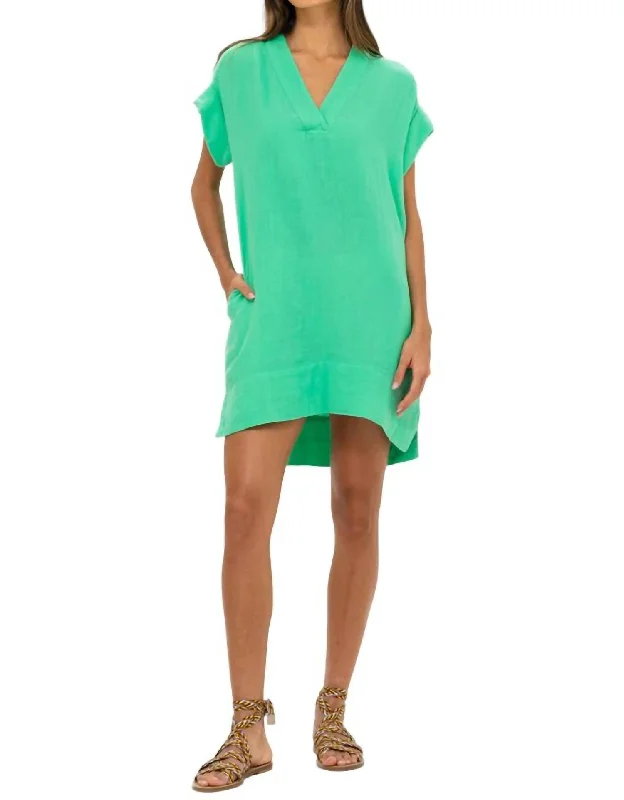 women's checkered dressesV-Neck Mini Dress In Bahama Green