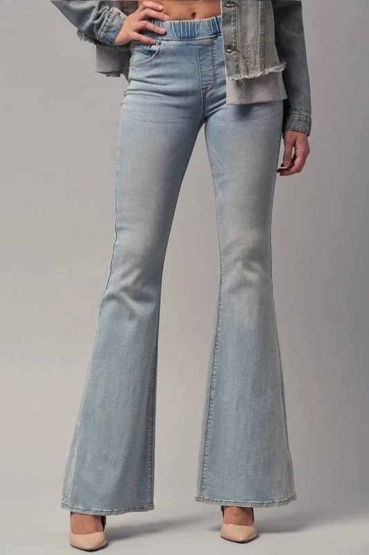 women's denim jeans for a chic appearanceElastic Banded Wide Flare Jeans