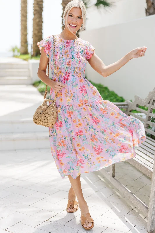 women's vacation dressesKeep You Close Peach Pink Floral Midi Dress