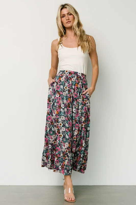 women's retro denim skirtsReilly Maxi Skirt | Navy Flower Print