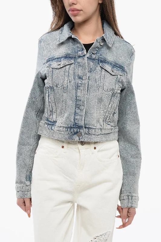 women's coats with Victorian-era influencesAllsaints Cropped Denim Juno Jacket With Double Breast Pockets