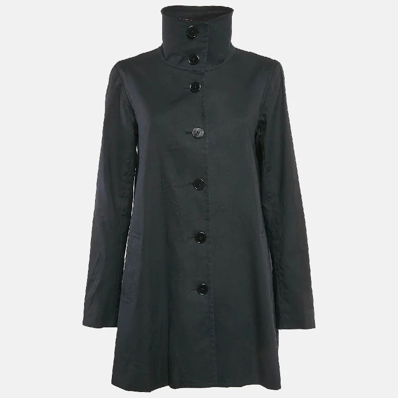 women's coats with button-down frontsRalph Lauren Black Cotton Single Breasted High Neck Coat M