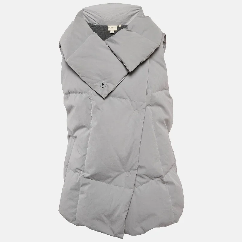 women's coats with thigh-high slitsPure Dkny Grey Cotton Blend Quilted Down Vest M