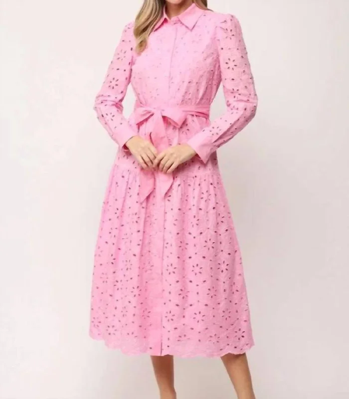 women's fair-trade dressesLace Midi Dress In Pink