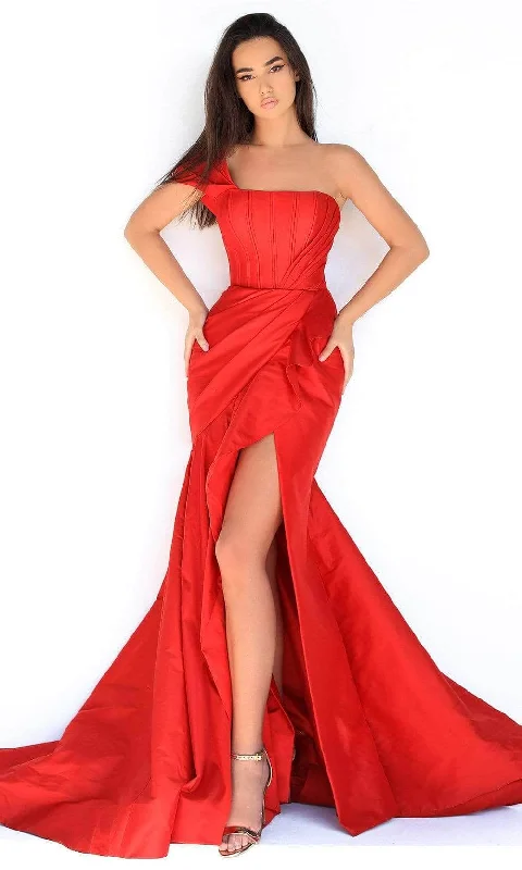 women's luxury dressesTarik Ediz - Ruffled Slit Mermaid Evening Gown 50869 - 1 pc Red In Size 10 Available