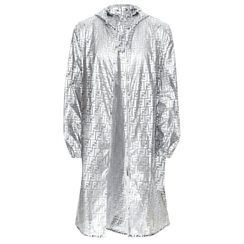 women's coats for cold weatherFendi  Prints On metallic silver FF Zucca monogram anorak coat