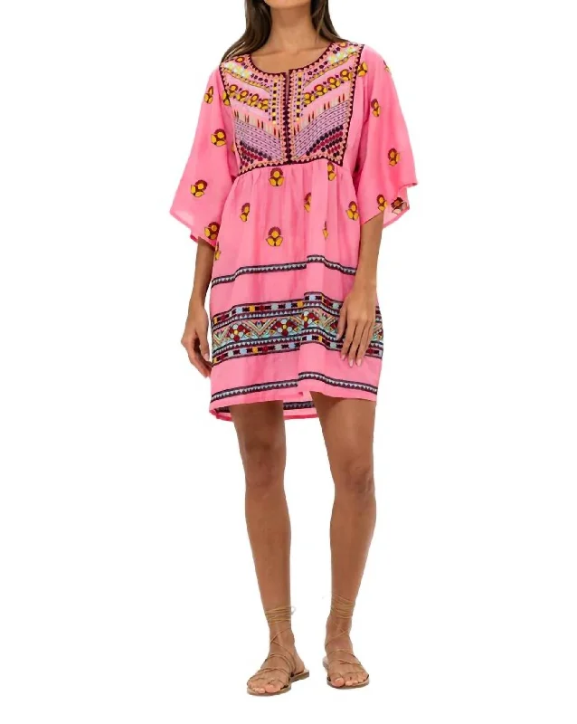 women's cinched-waist dressesMini Kaftan In Santa Fe Pink