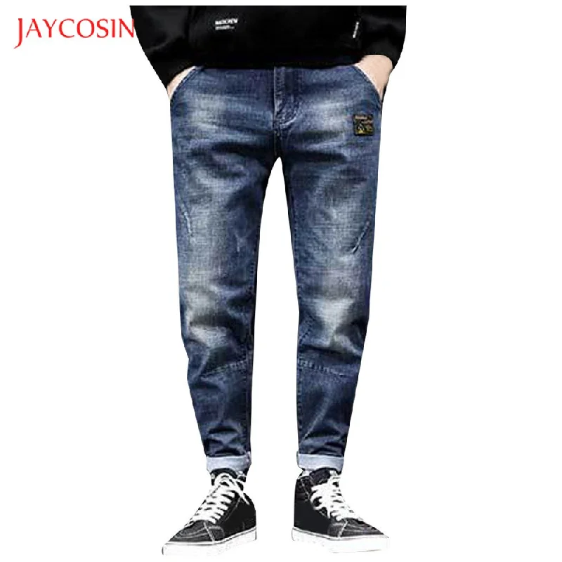 women's denim jeans for formal eventsJaycosin  Jeans Fashion Spring Autumn Solid Slim Denim Jeans Washed Ripped Trousers  Loose Harem Pants Japan Style