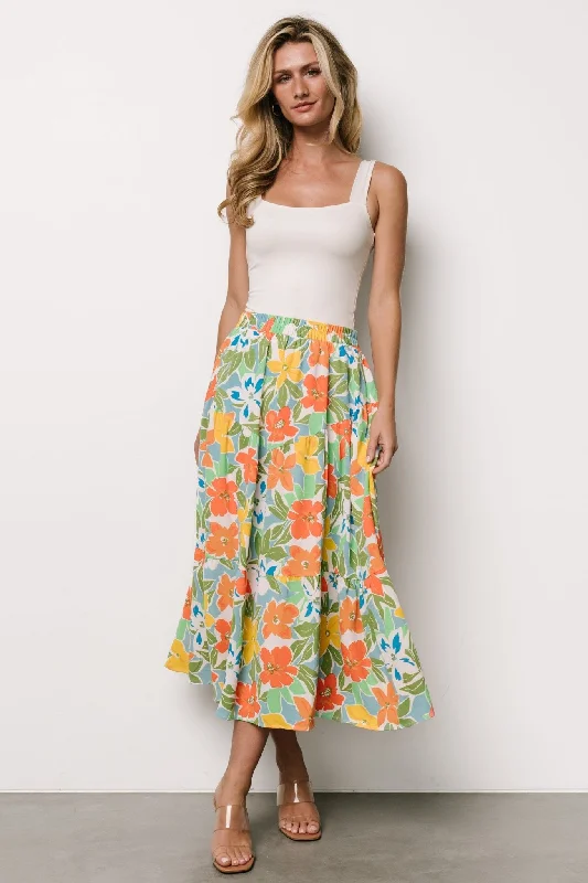 women's floral skirtsNika Tiered Skirt | Orange + Blue Floral