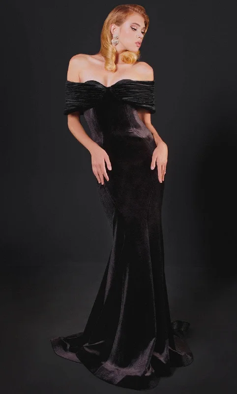 women's bespoke dressesMNM COUTURE N0523 - Ruched Off Shoulder Evening Gown