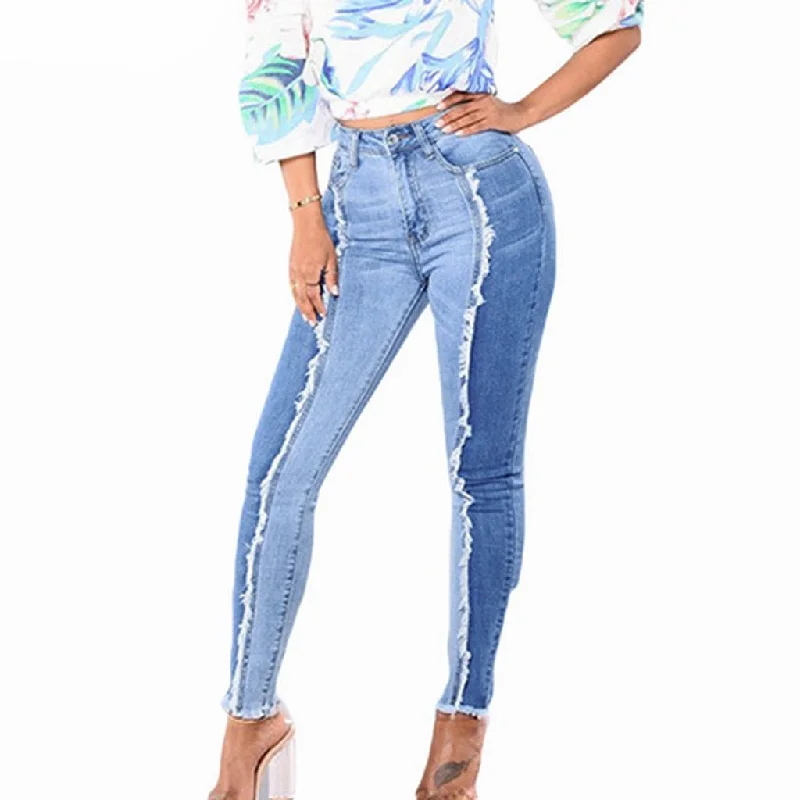 women's cropped denim jeansAutumn New Women's Stretch To Tighten Large Size Printing Imitation Denim Casual Trousers Feet Fashion Wild Casual Jeans#YL10