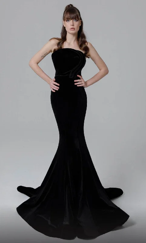 women's maternity dressesMNM Couture N0450 - Strapless Velvet Evening Gown