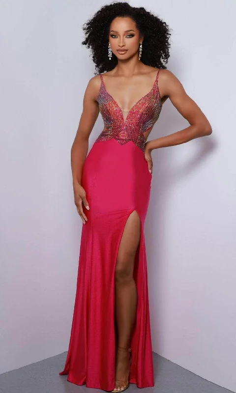 women's ruffle dressesJohnathan Kayne 2869 - V-Neck Ombre Beaded Evening Dress