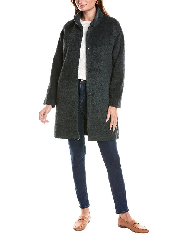 women's coats with sheer overlaysEILEEN FISHER Stand Collar Wool & Alpaca-Blend Coat