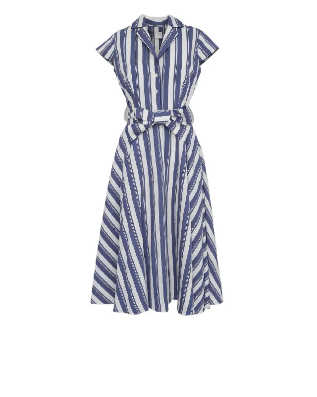 women's tall dressesWomen's Zoe Short Sleeve Midi Dress In Blue Stripes