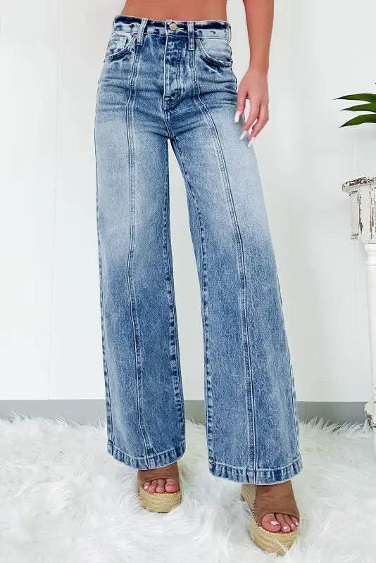 women's denim jeans with raw hemsSkyline Seamed Palazzo Jeans