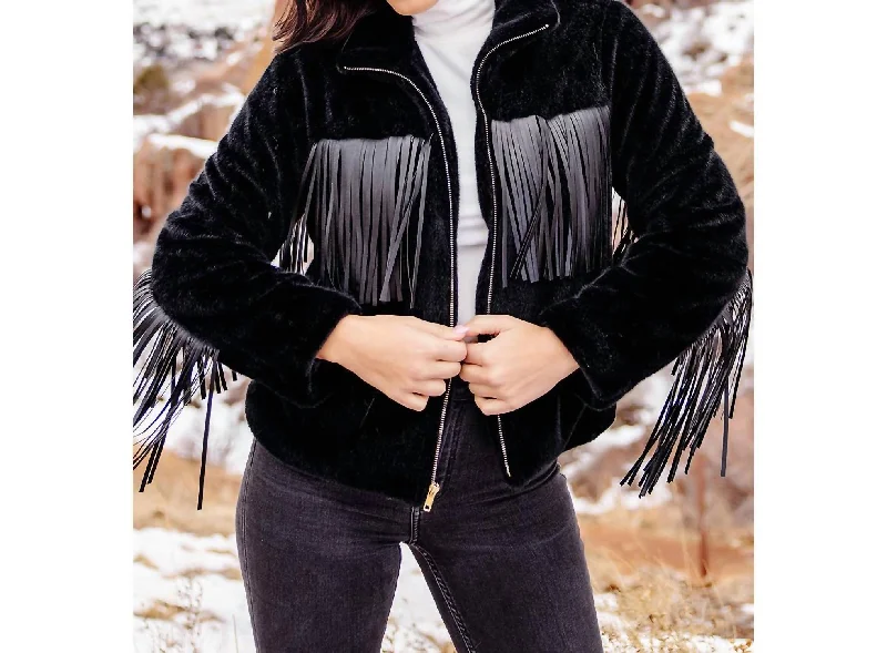 women's coats for countryside strollsFarrah Fringe Jacket In Black