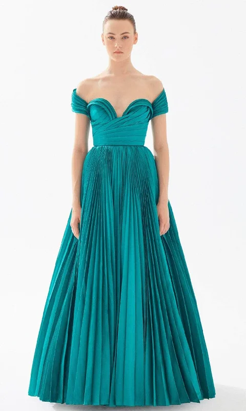 women's cold-shoulder dressesTarik Ediz 98276 - Off Shoulder A-Line Evening Gown