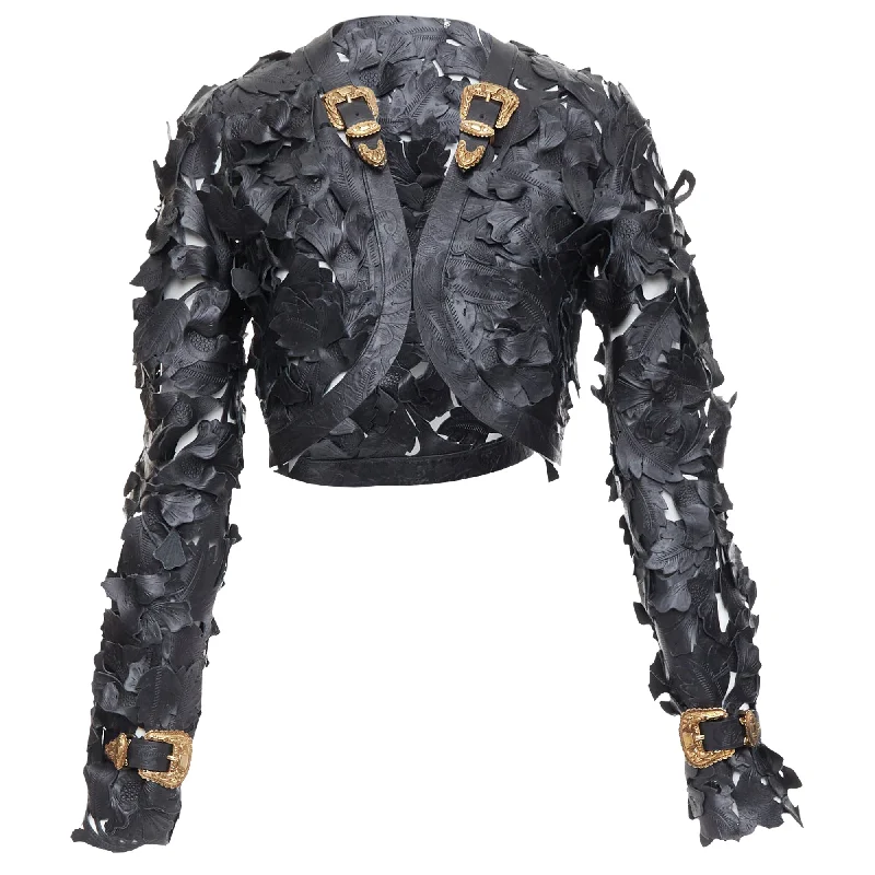 women's coats for city wearAlexander Mcqueen Floral Laser Cut Leather Jacket