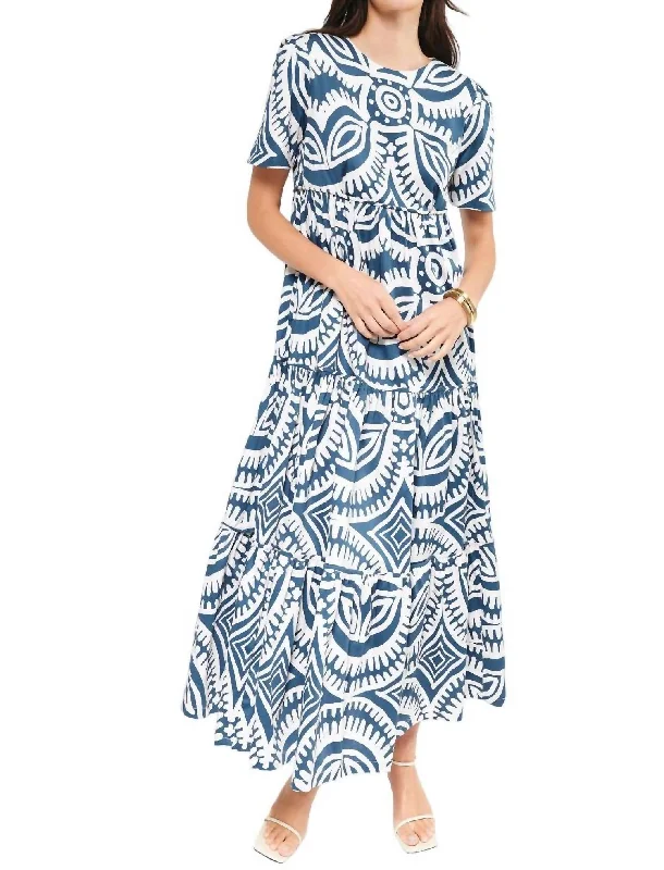 women's wrap dressesAlfarero Midi Dress In Blue Tribal Motif