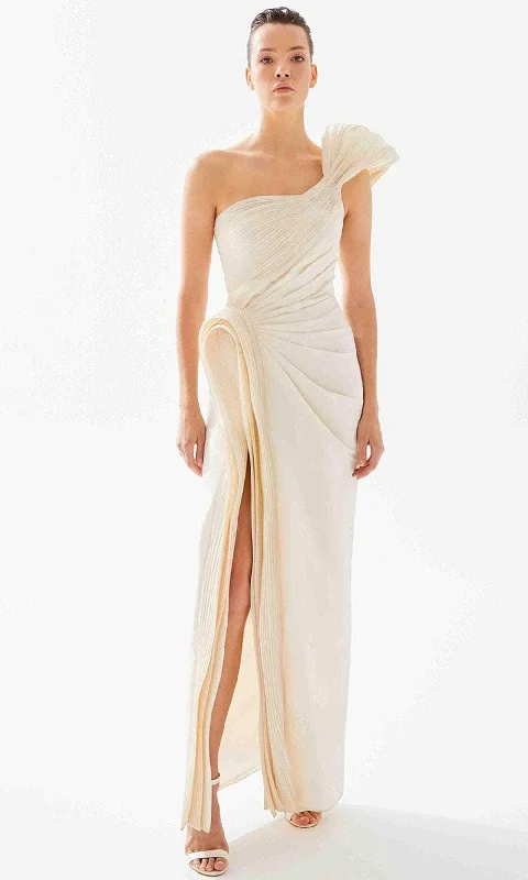 women's chiffon dressesTarik Ediz 98260 - Pleated One Shoulder Evening Dress