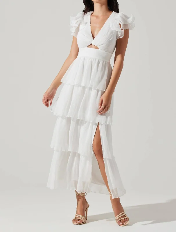 women's flowy dressesEmporia Tiered Tulle Midi Dress In White